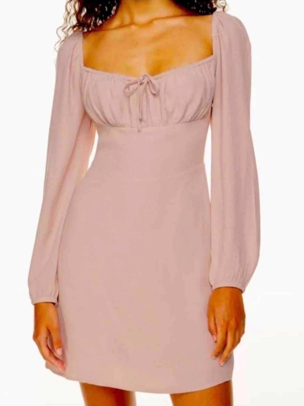 Aritzia Sunday Best Blush Pink Ruched Bust Puff Sleeve Mini Dress Romantic M